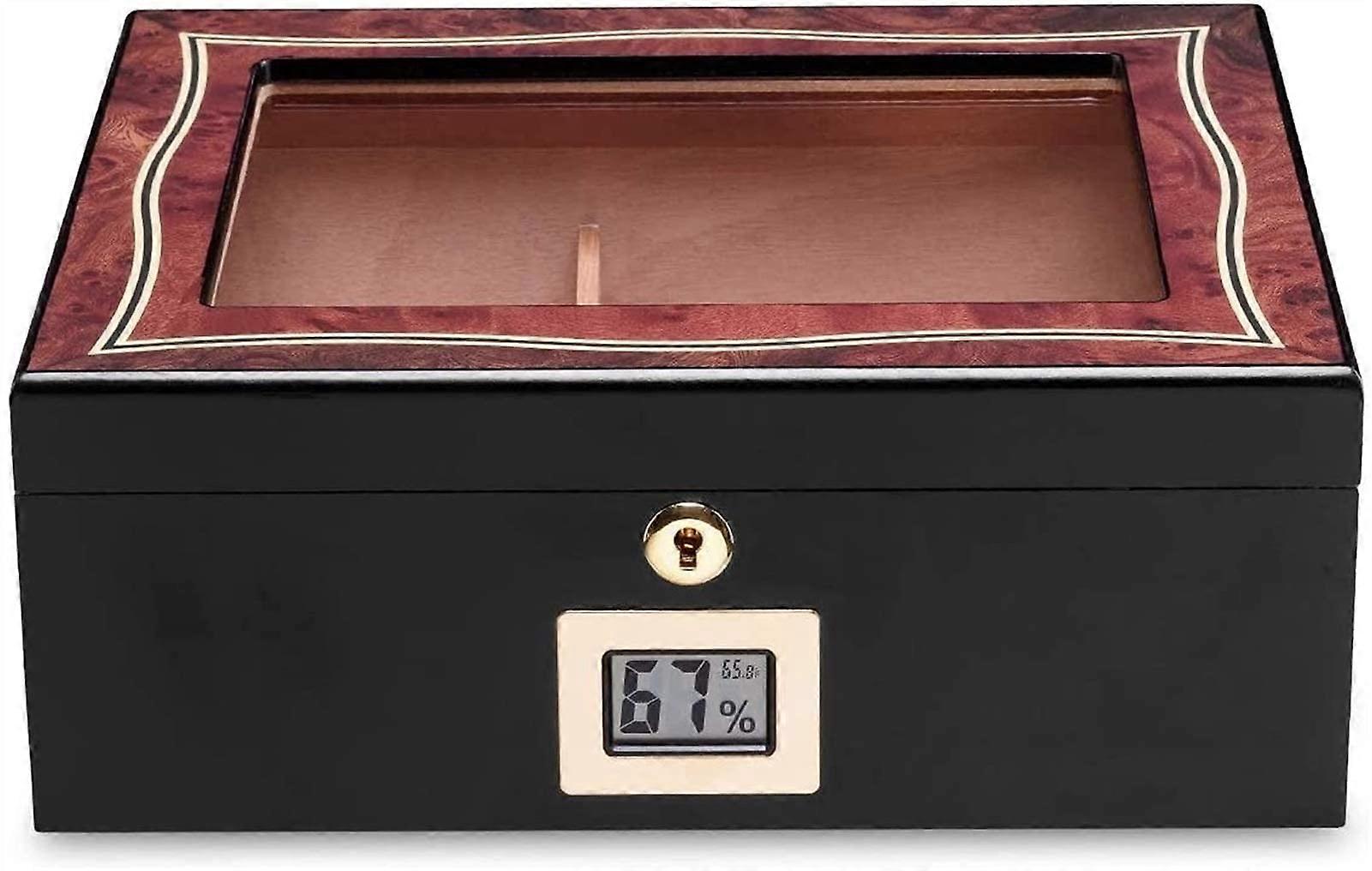 Cigar Humidor with Digital Hygrometer, Spanish Cedar Desktop Box for Reliable Humidity Control