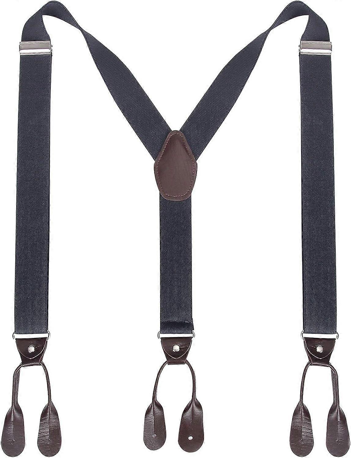 Mens Button End Suspenders Braces - 1.37 Inches Wide Y Shape Adjustable Button End Elastic Suspender