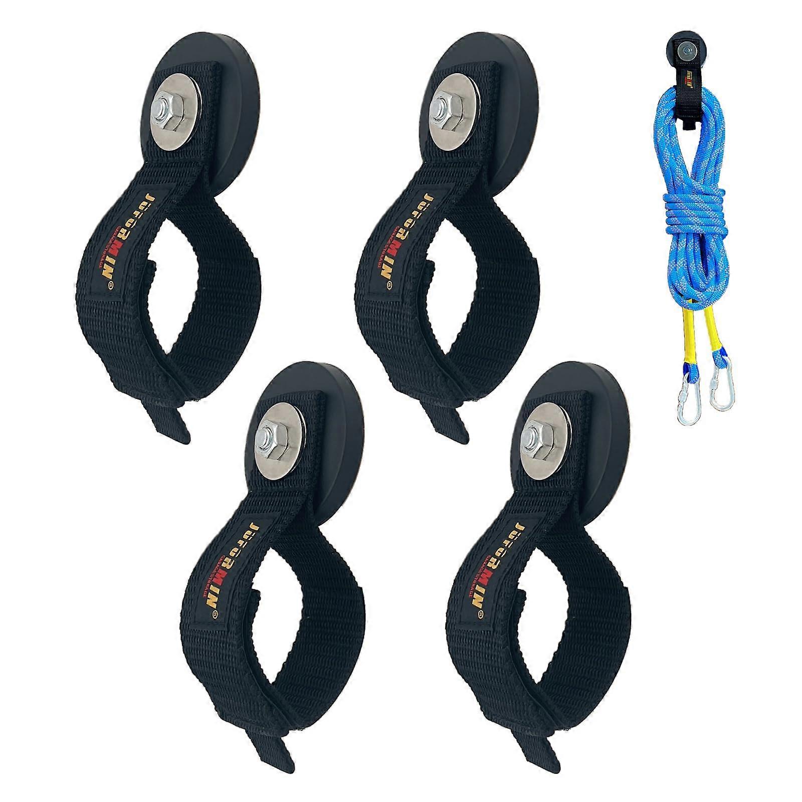 Magnetic Garage Hooks Heavy Duty with Adjustable Strap Rubber Coating for Cord Cable Storage 4pcs
