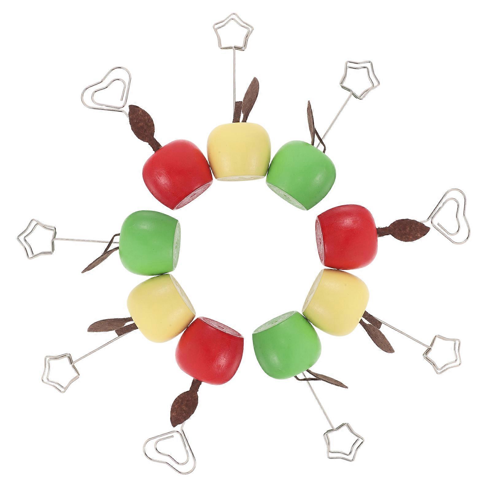 Wooden Memo Clip Holder for Office Use Includes 9Pcs Fruit Clips