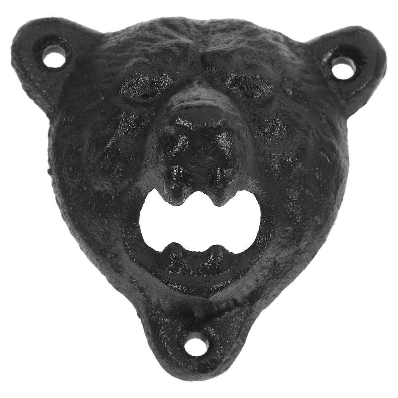 Rustic Black Bear Head Wall Mounted Cast Iron Bottle Opener for Home Bar Kitchen Decor
