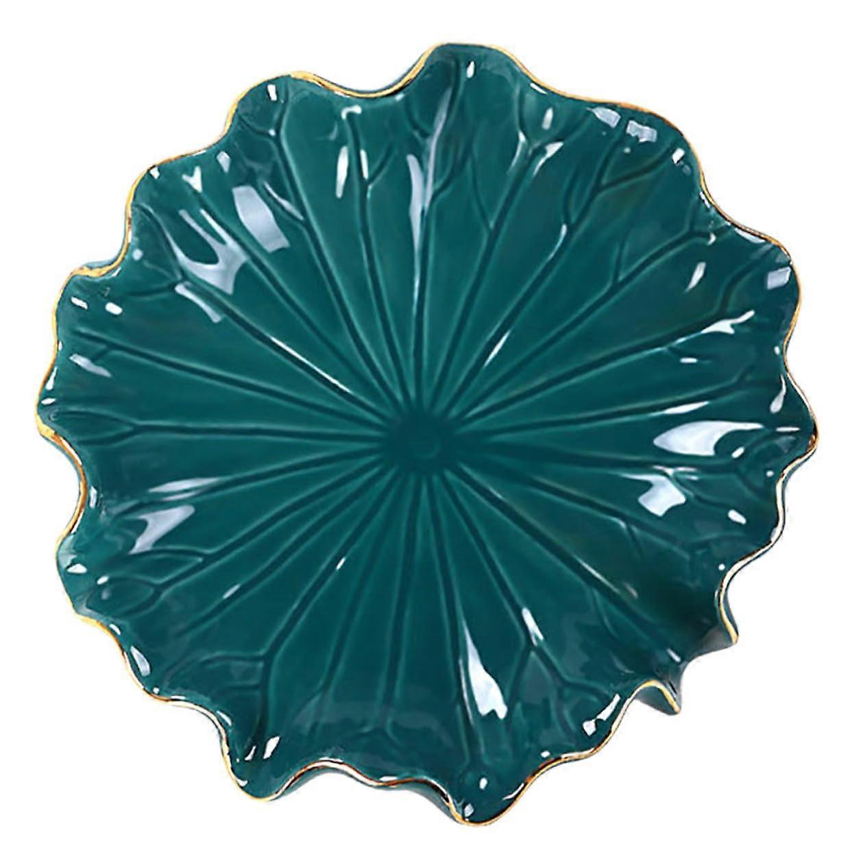 Ceramic Self Draining Soap Dish with Weighted Base Lotus Leaf Design for Bathroom or Kitchen Sink