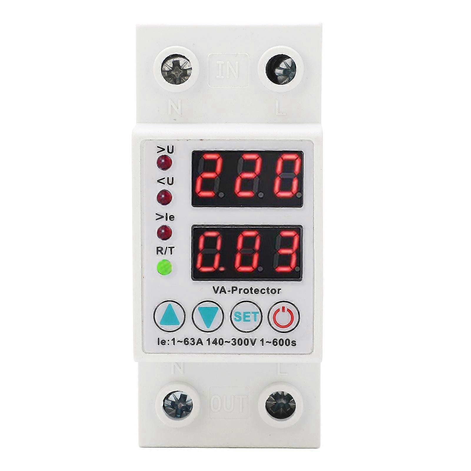 Surge Protector Device, Adjustable Digital Display, Automatic Recovery, Flame Retardant Device 1-63A 230V