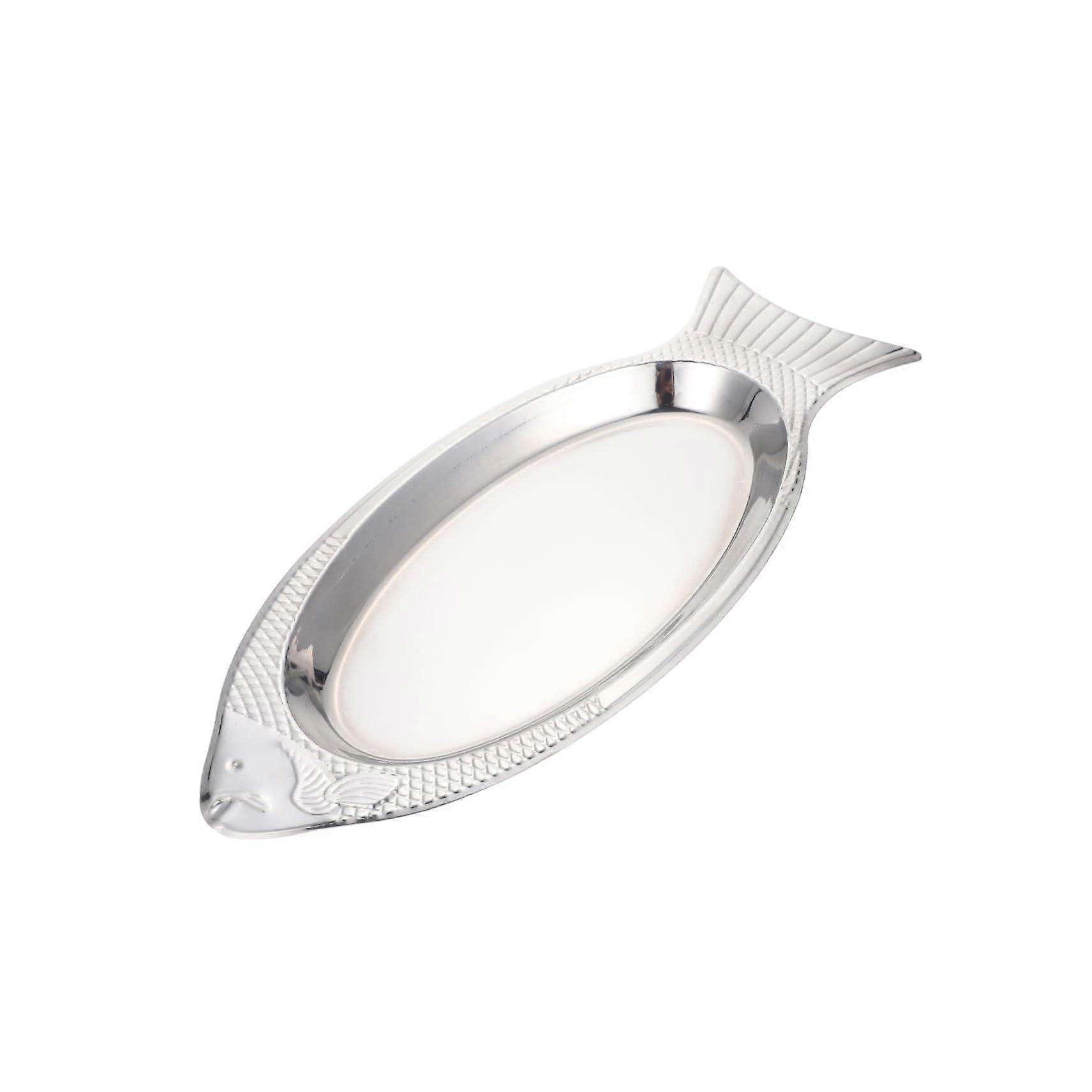 Stainless Steel Fish Serving Plate with Realistic Shape, Rust Resistant, Easy Clean for Seafood