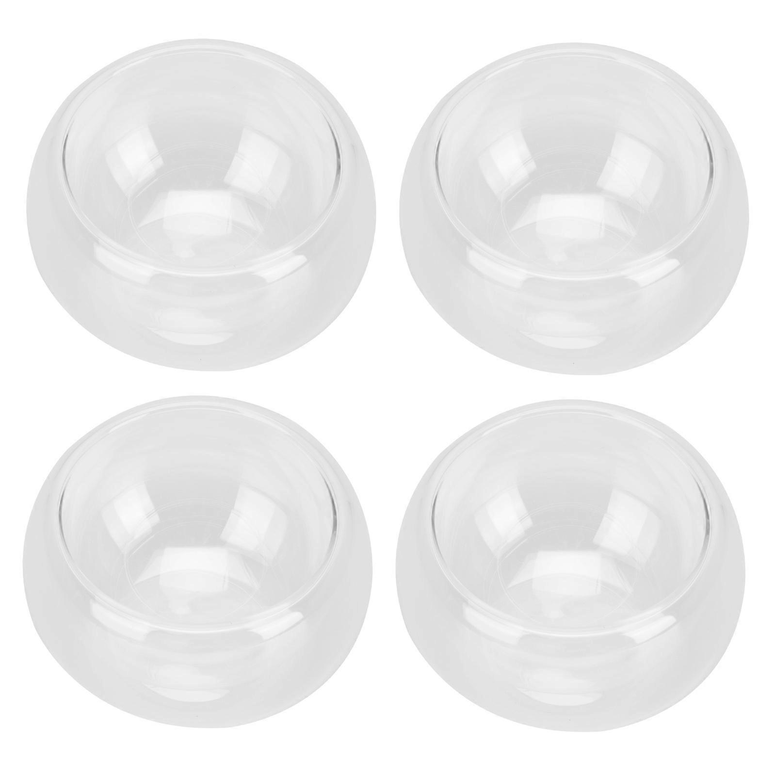 Kungfu Tea Set Handmade Glass Teacup for Storage 4Pcs Transparent Double-Layer