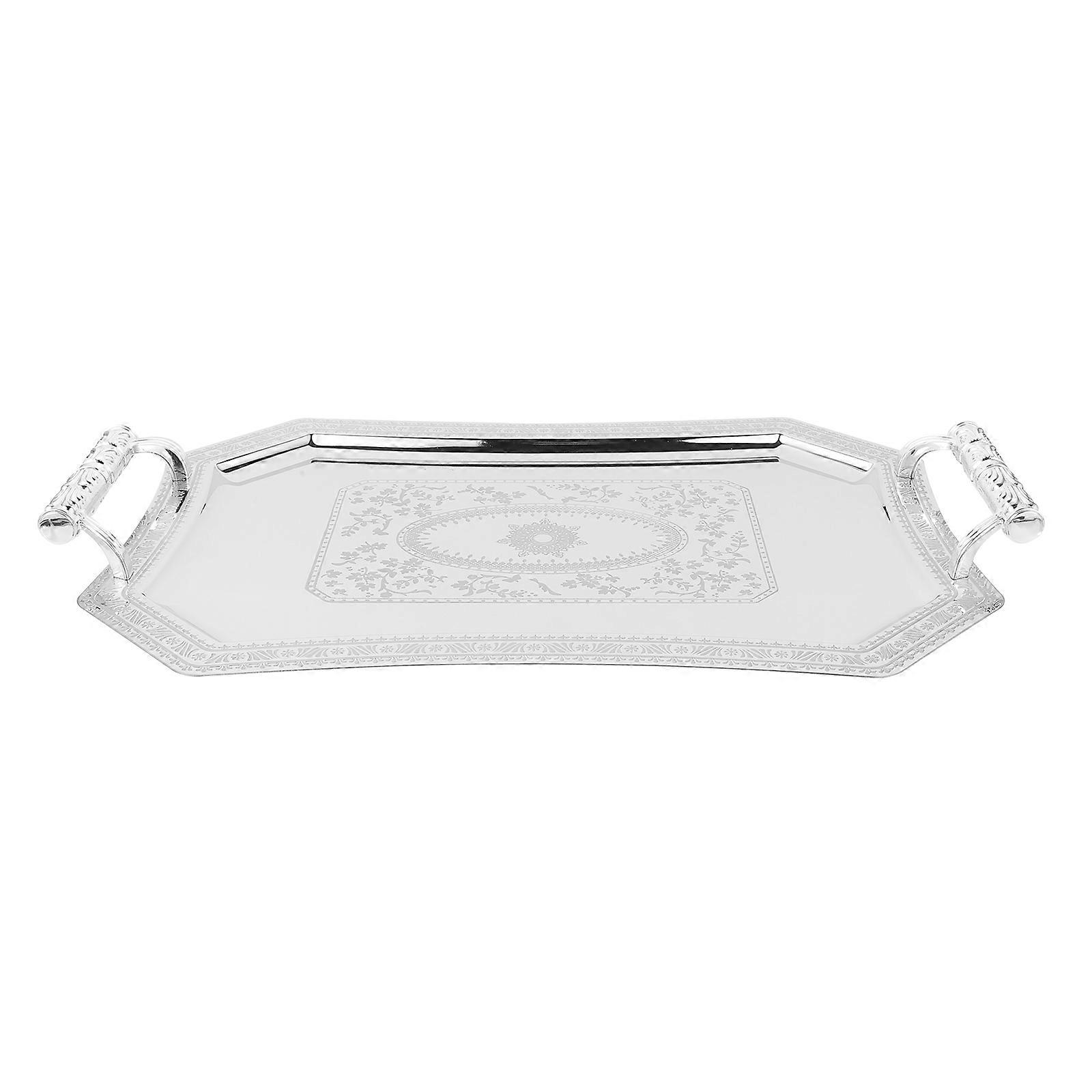 Silver Serving Tray with Handles Serving Platter for Entertaining