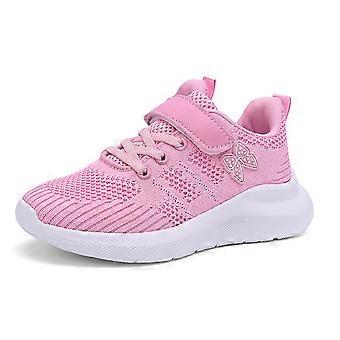 Mädchen-Sneaker, modische, flache, rutschfeste Schnürschuhe aus atmungsaktivem Mesh, einfarbig, hellrosa, Größe 28