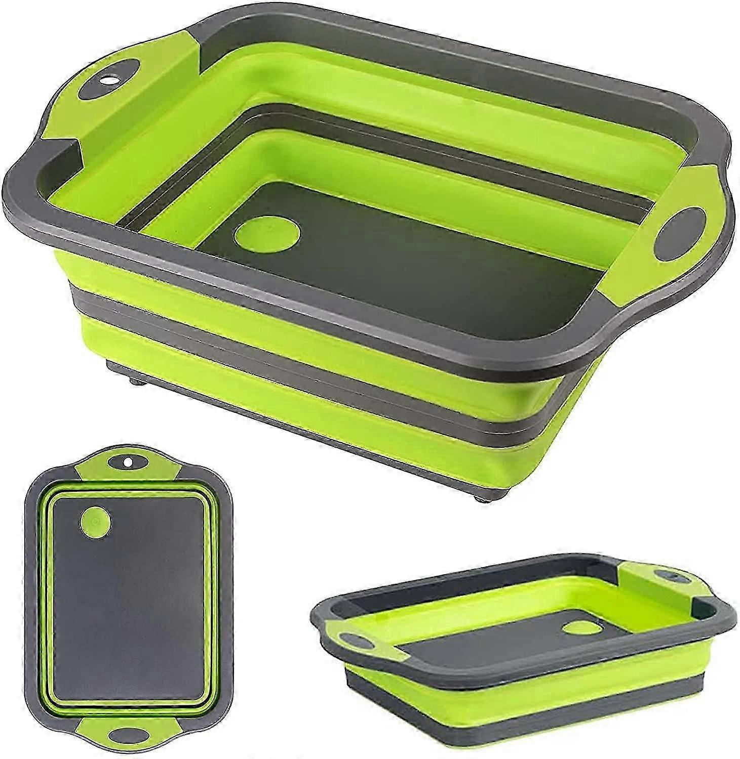 Foldable Multi-Function Cutting Board with Built-in Colander Portable Collapsible Plastic Silica Gel