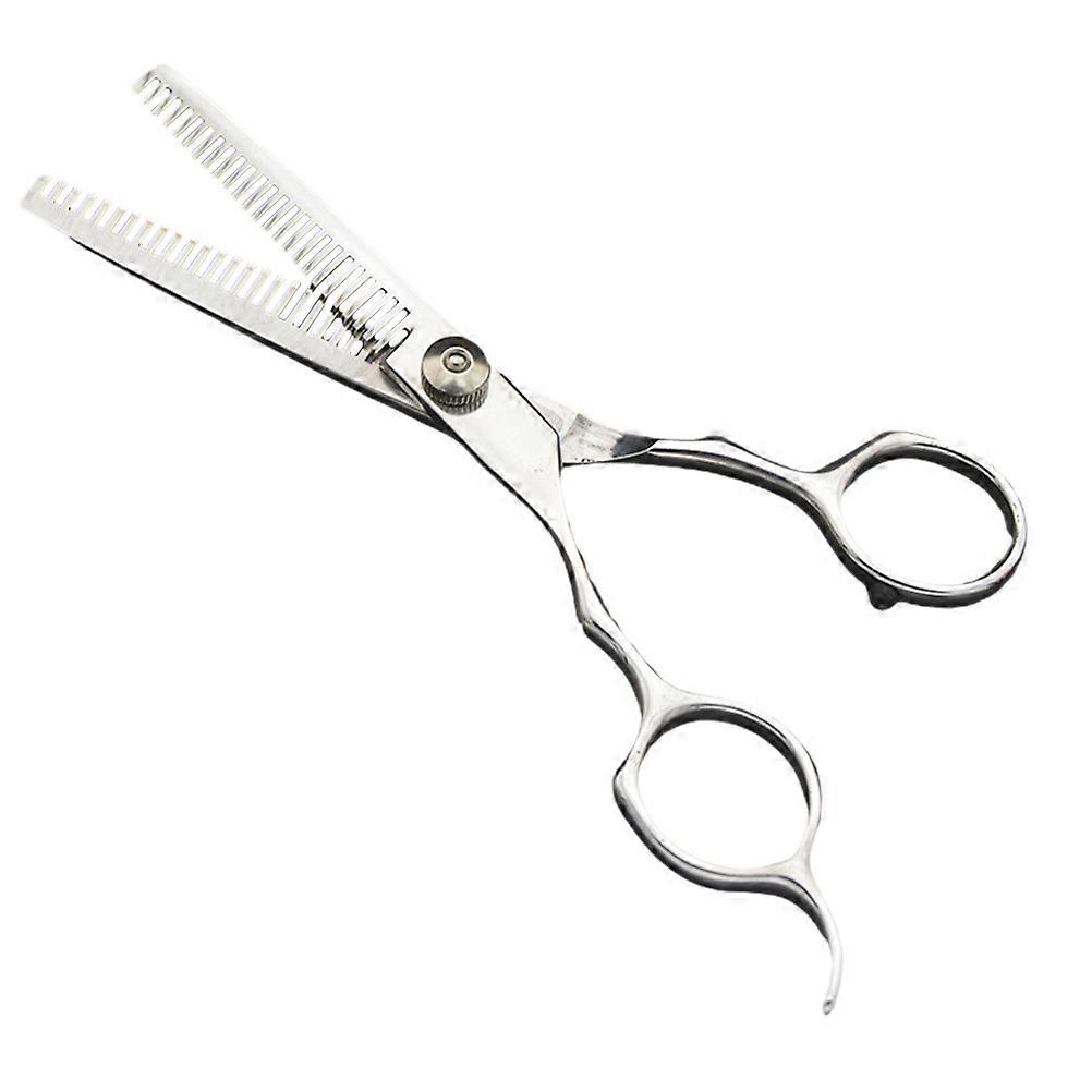 Tesoura de barbeiro para corte de cabelo com dentes duplos, 15 cm (6 polegadas), prateada