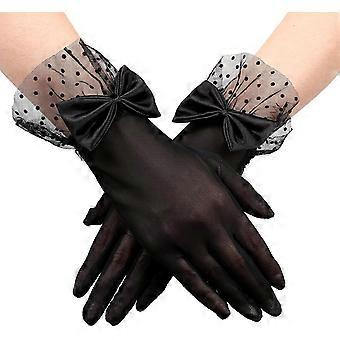 Lace Gloves, Black Lace Gloves Women Tea Party Gloves Floral Tulle Lace Short