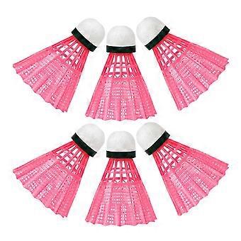 6 stuks nylon plastic badminton praktische shuttles sportbenodigdheden oefenaccessoires voor binnen buiten spelen schoolactiviteiten (roze)