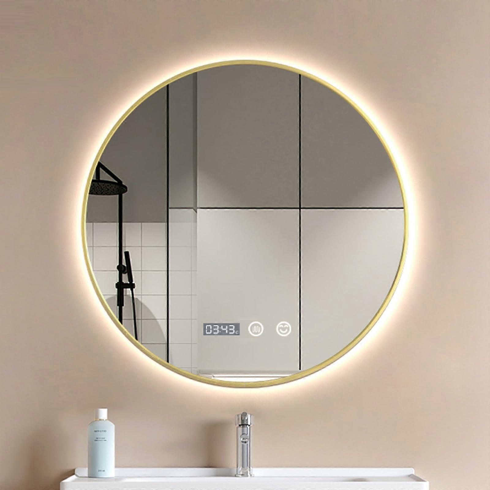 LED Bathroom Mirror with Gold Frame, Stepless Dimming, 3Color Lighted Vanity Mirror with Memory Function