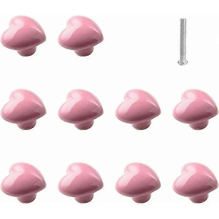 10 Pcs Heart Shape Ceramic Drawer Knobs - Pink, Kitchen Furniture Knobs for Cupboard, Wardrobe