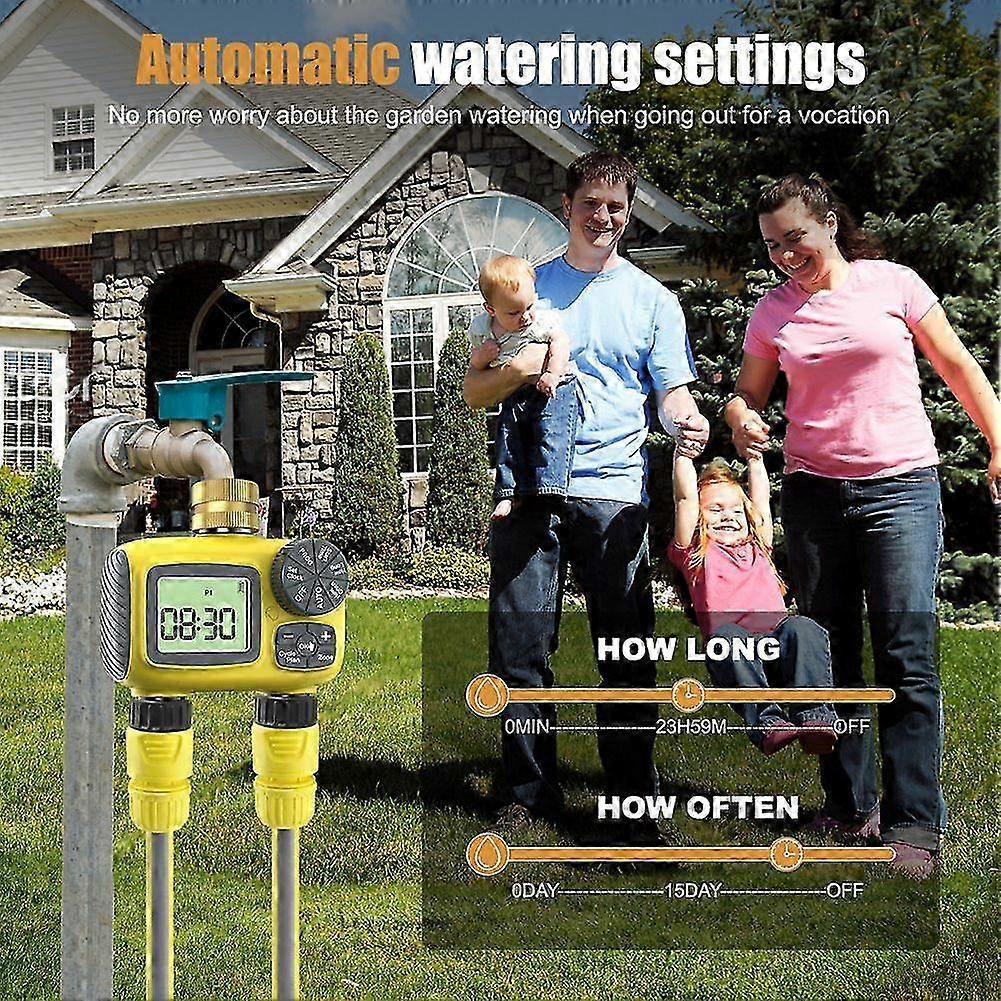 LCD Display Garden Irrigation Timer Dual-Zone Water Timer Automatic Watering Control System Child Lock Rain Delay