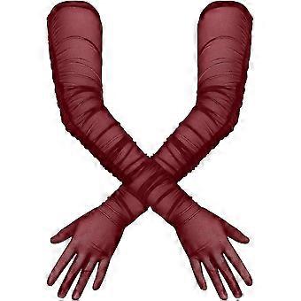 R8 Women's Long Gloves, Stretch Pleats Sexy Gloves Tulle Sheer Gloves 1920s Length