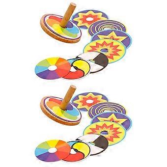Wooden Tops for Kids with Colorful Cardboard Hand Toys 2Sets DIY Play