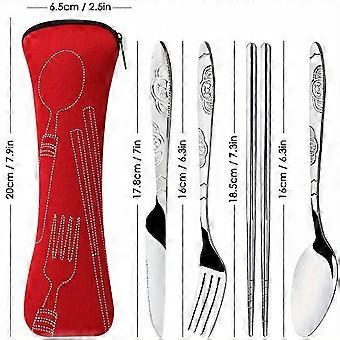 Barsinfi 4 PcsAço InoxidávelConjunto de Talheres Incluído Faca Engrossada Garfo Colher Pauzinhos Utensílios de Viagem Portáteis Com Mala Reutilizável Louça S