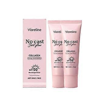 Limited-Time Offer-1-3pcs No Cast Just Glow Face Sunscreen SPF50 Viareline Collagen Infused, Broad Spectrum with Peptide & Cica Soothing Care
