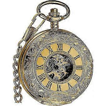 Montre de poche pour hommes avec chaîne Demi-chasseur Double couverture squelette Montres de poche mécaniques