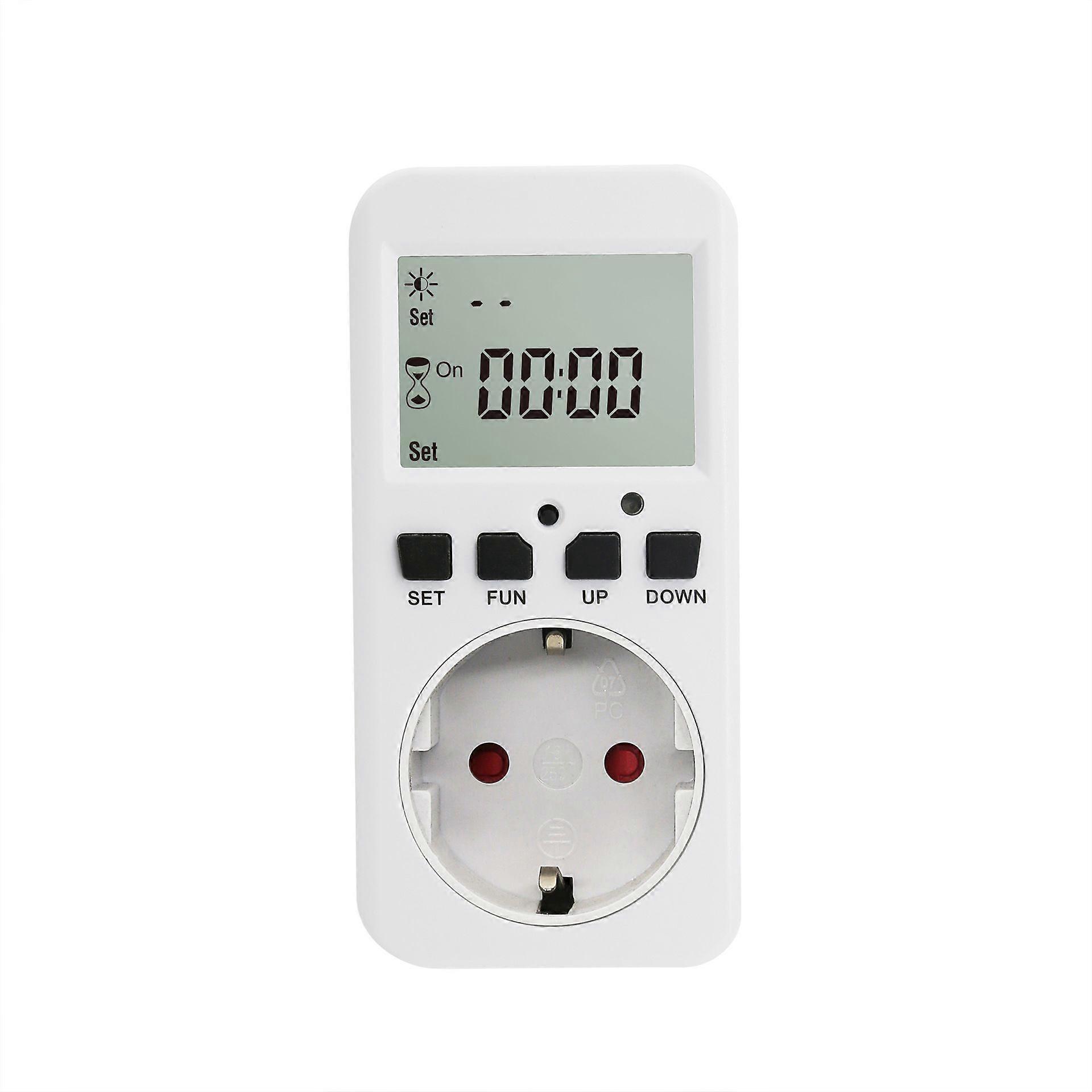 EU Plug Electronic Timer Socket with Light Control, 0-168 Hour Schedule, 16A 3680W