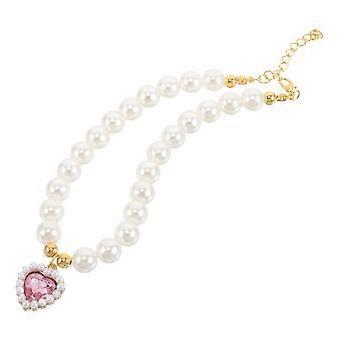 Adjustable Pearl Dog Cat Collar with Heart Pendant, Pet Necklace 33cm, Multi