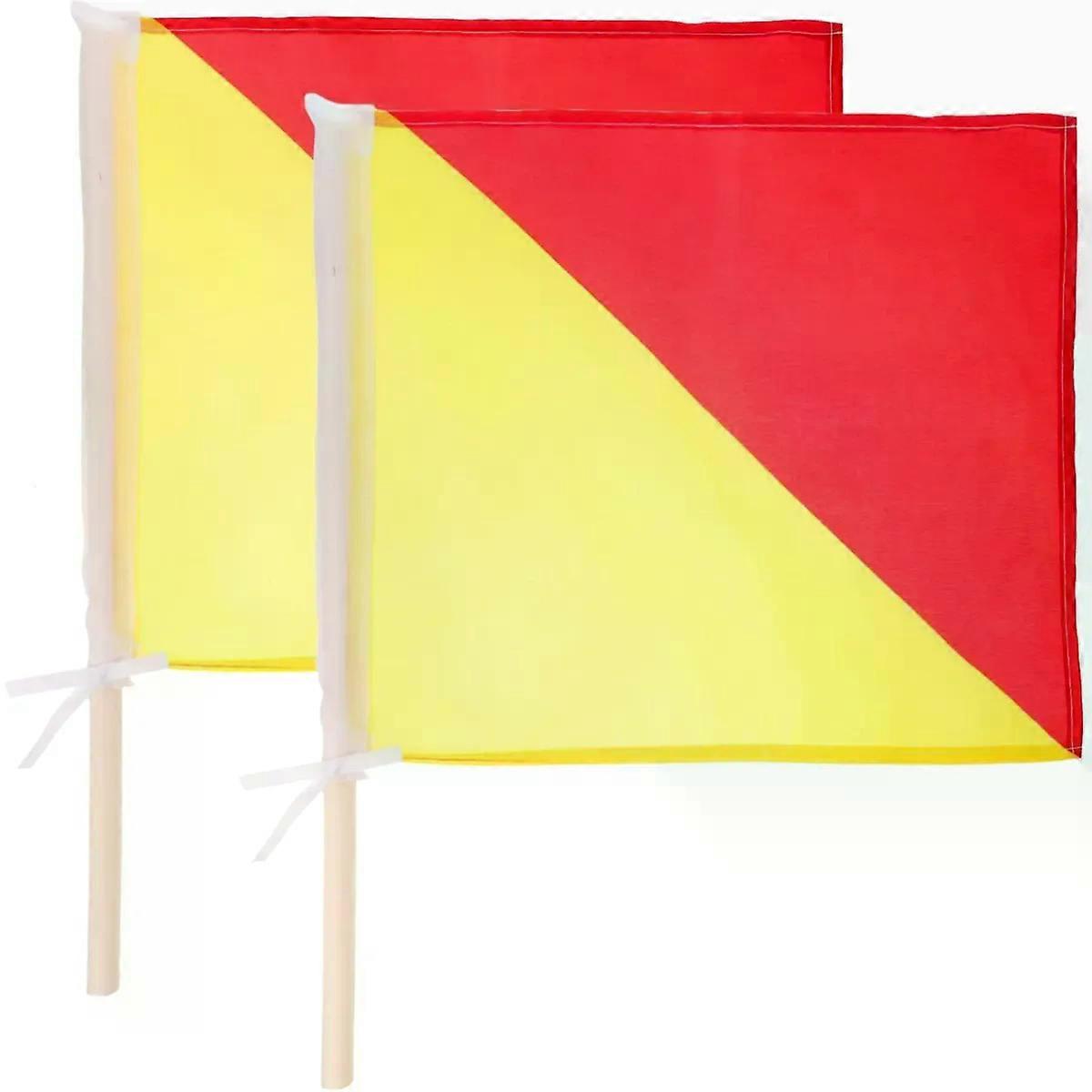 2pcs Polyester Signal Flags with Flagpole 50-60cm Red Yellow