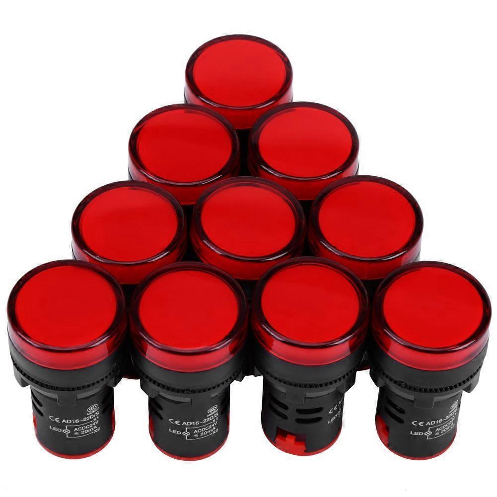 10Pcs  ACCelsiusDC 24V 22mm Thread LED Electronic Indicator Signal Light (Red)