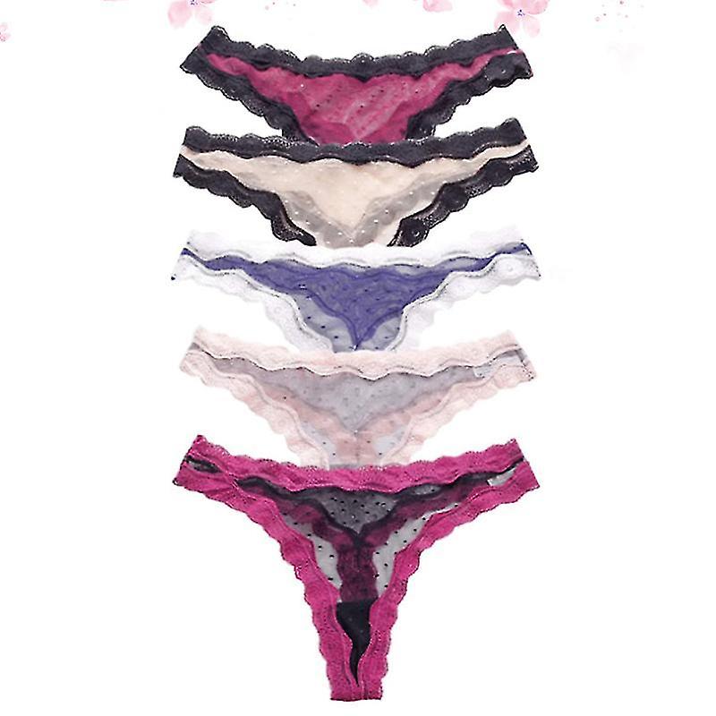 23.5X 14.5 Cm Female Petticoats & Pettipants 5pcs Women Underwear Sexy Wavy Lace See-through Lady Th