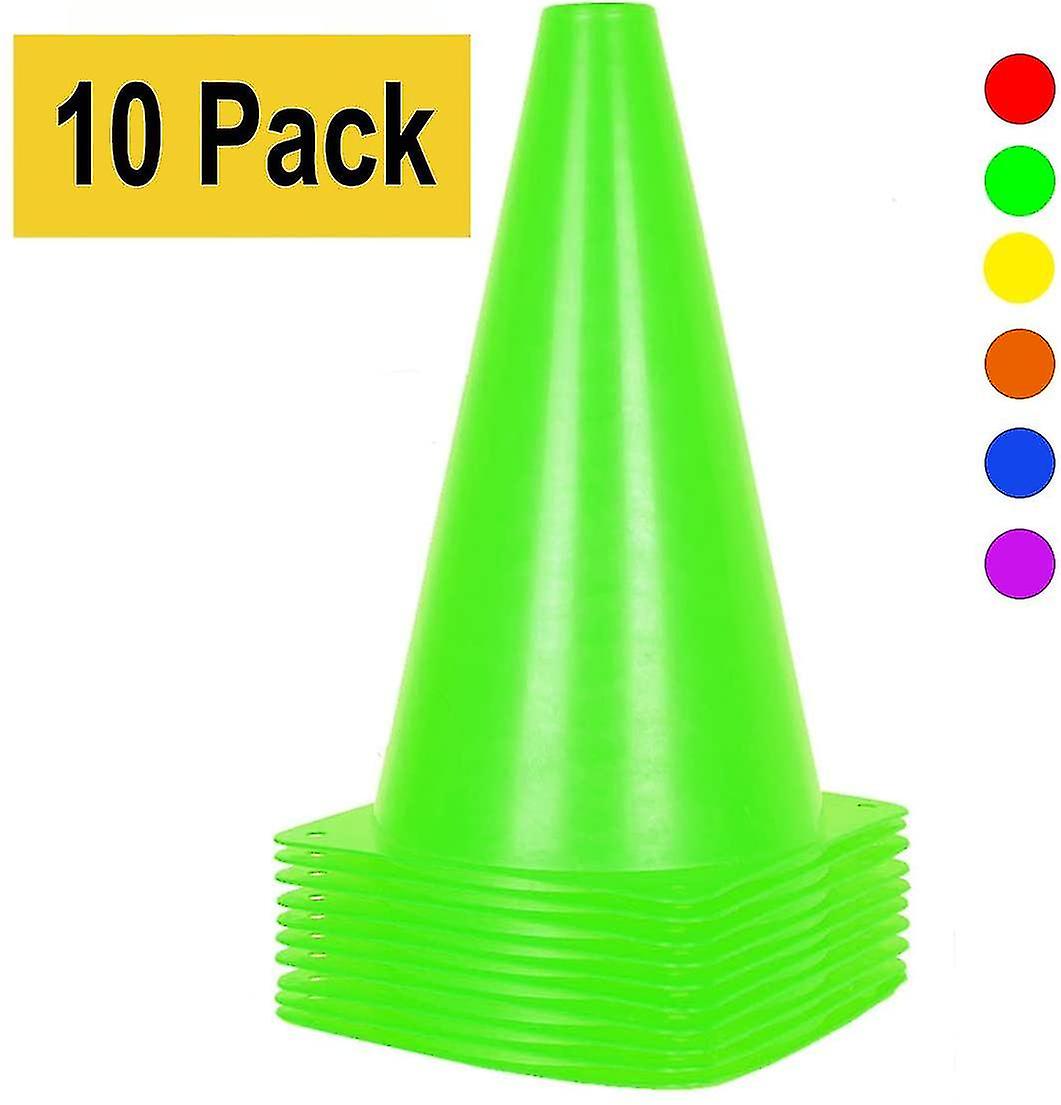10 Pieces Traffic Cone Pylons For Children - 9 "orange Field Marker Cones For Outdoor Activities Festive Events, Green