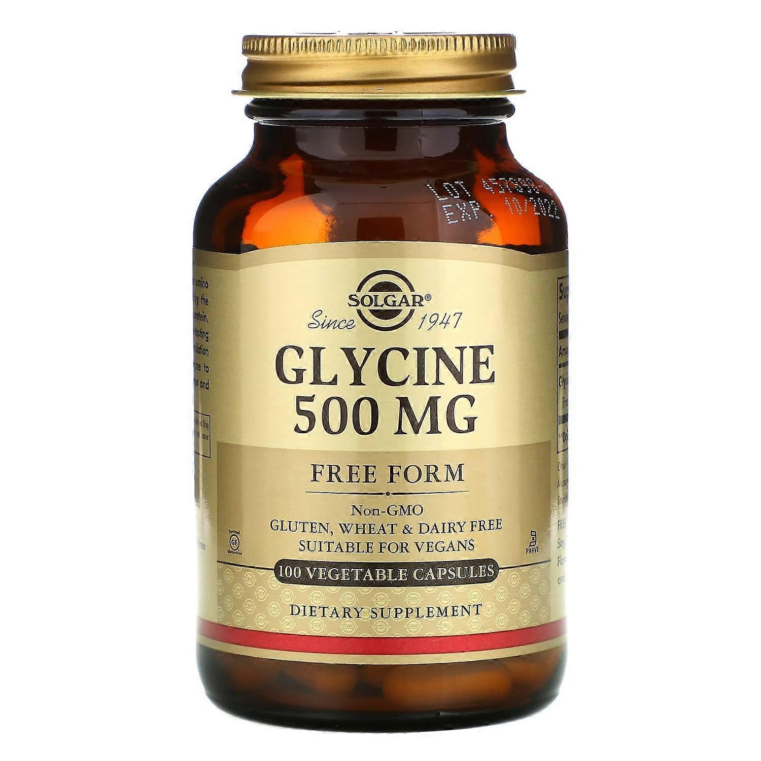 Solgar , Glycine, 500 Mg, 100 Vegetable Capsules