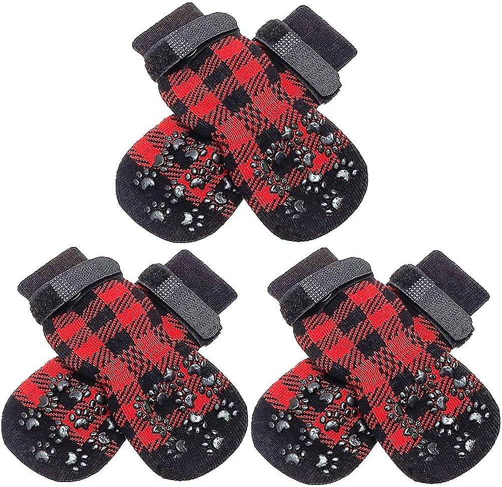 4 Pairs Dog Socks Double Side Anti-slip With Straps Traction Control ,plaid Paw Protector For Floor Indoor