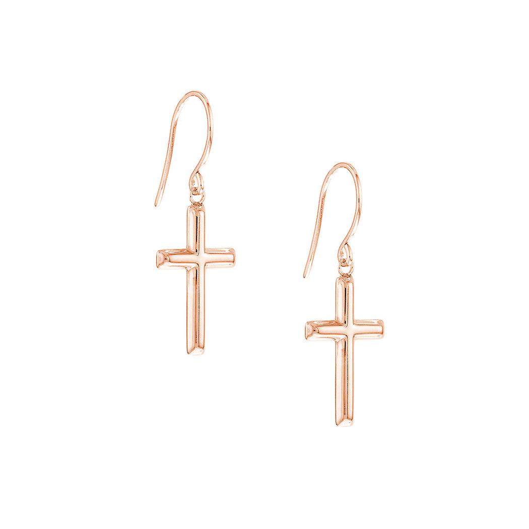 14k solide jaune or Dandle foi religieuse Croix boucles d’oreilles avec boucle d’oreille en fil Euro pour les femmes