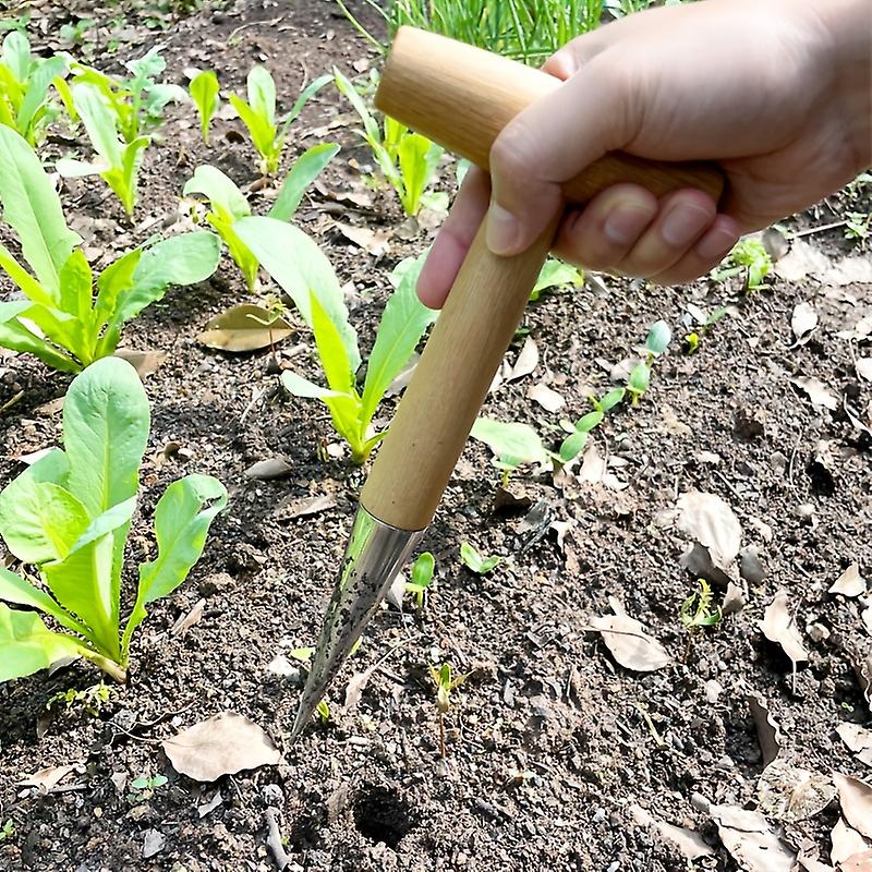 1pc Stainless Steel Sow Dibbler With Wooden Handle T-type Dibber Garden Tool Hand Held Bulb Planter For Digging Seeding Transplanting Vegetable Loose