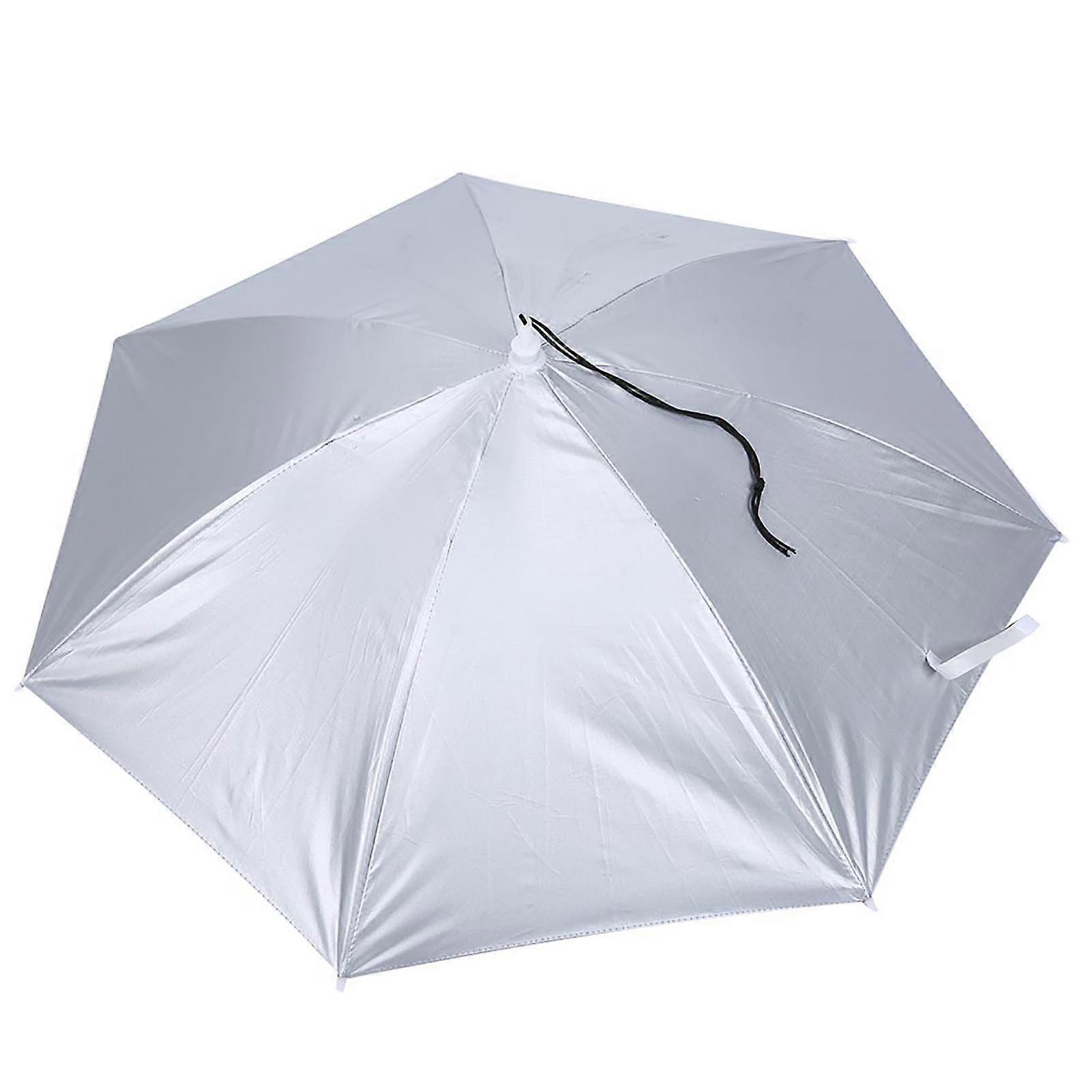77cm Sunscreen Windproof Head Mounted Umbrella Top Folding Hat Umbrella(Silver Blue)