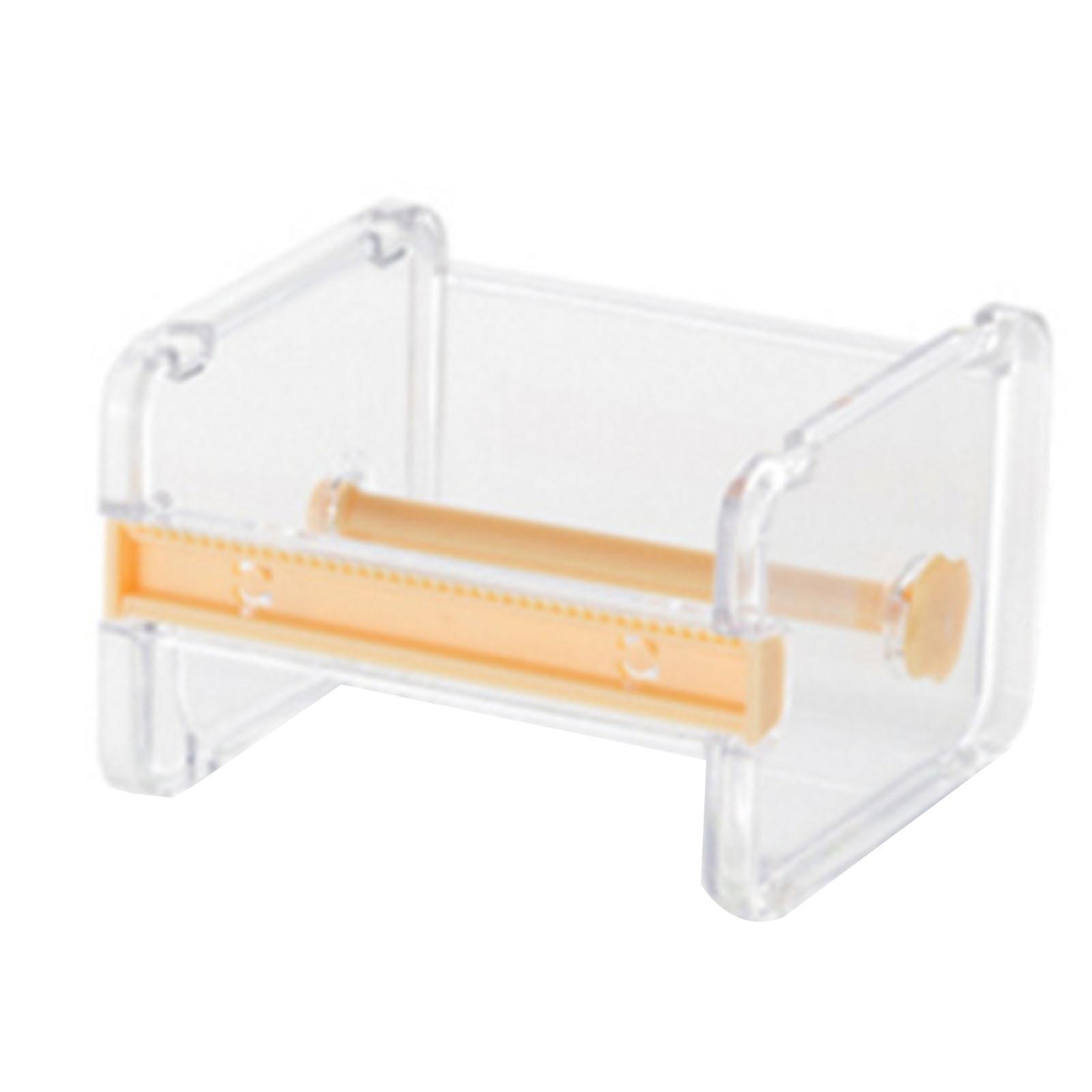 Yellow Washi Tape Dispenser Cutter: Stackable Transparent ABS Holder with Serrated Bars for Efficient Storage