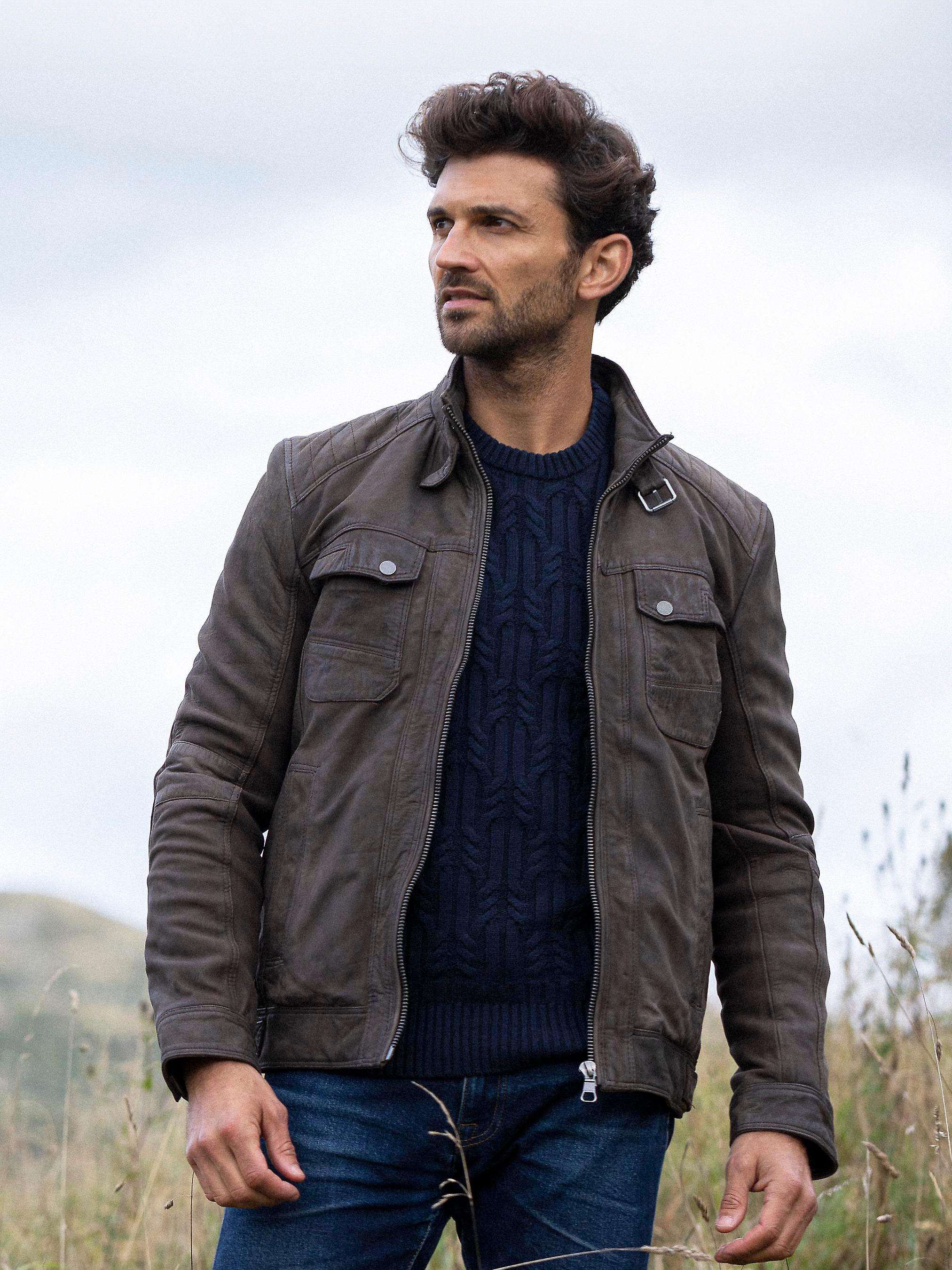 Wansfell Leather Biker Jacket in Brown