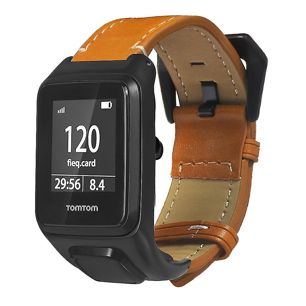 TomTom Runner 3/Adventurer valódi marhabőr szíjhoz galvanizáló csat óraszíj tokkal