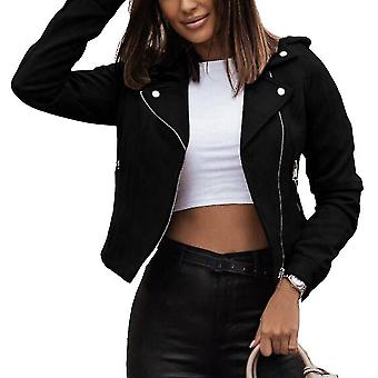 Womens Suede Zip Up Biker Jacket Ladies Casual Motorcycle Cropped