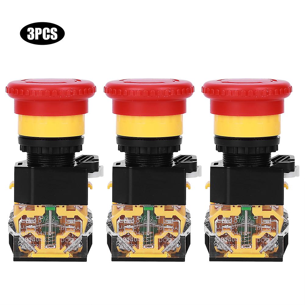 3PCs Push Switch Emergency Button Industrial Accessory Engineering Plastic 440V 10A 22mm