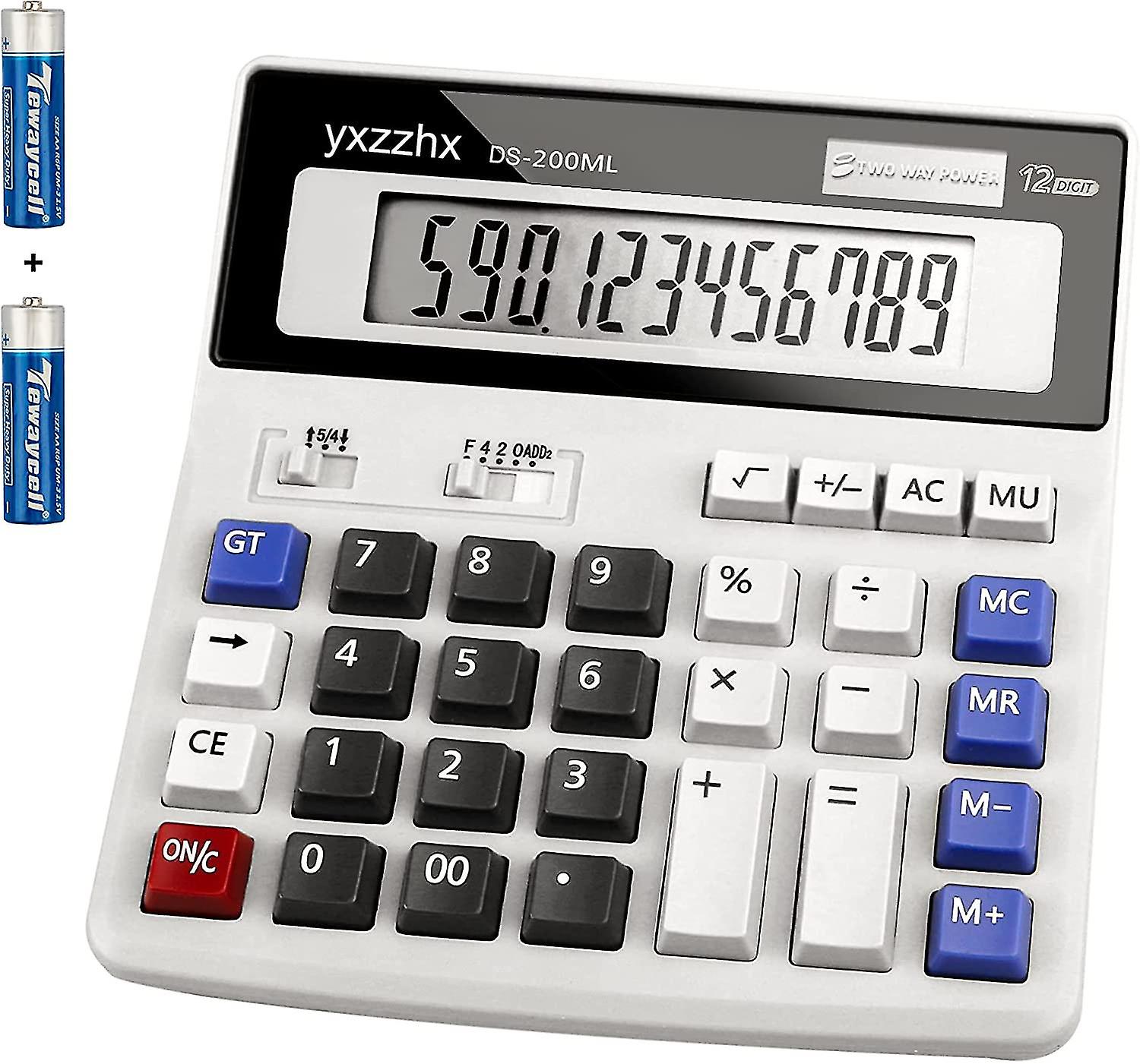 Desk Calculator Large Numbers, Two Way Power Battery and Solar Calculators Desktop, Big Buttons Easy to Press Used as Office Calculators for Desk, 12