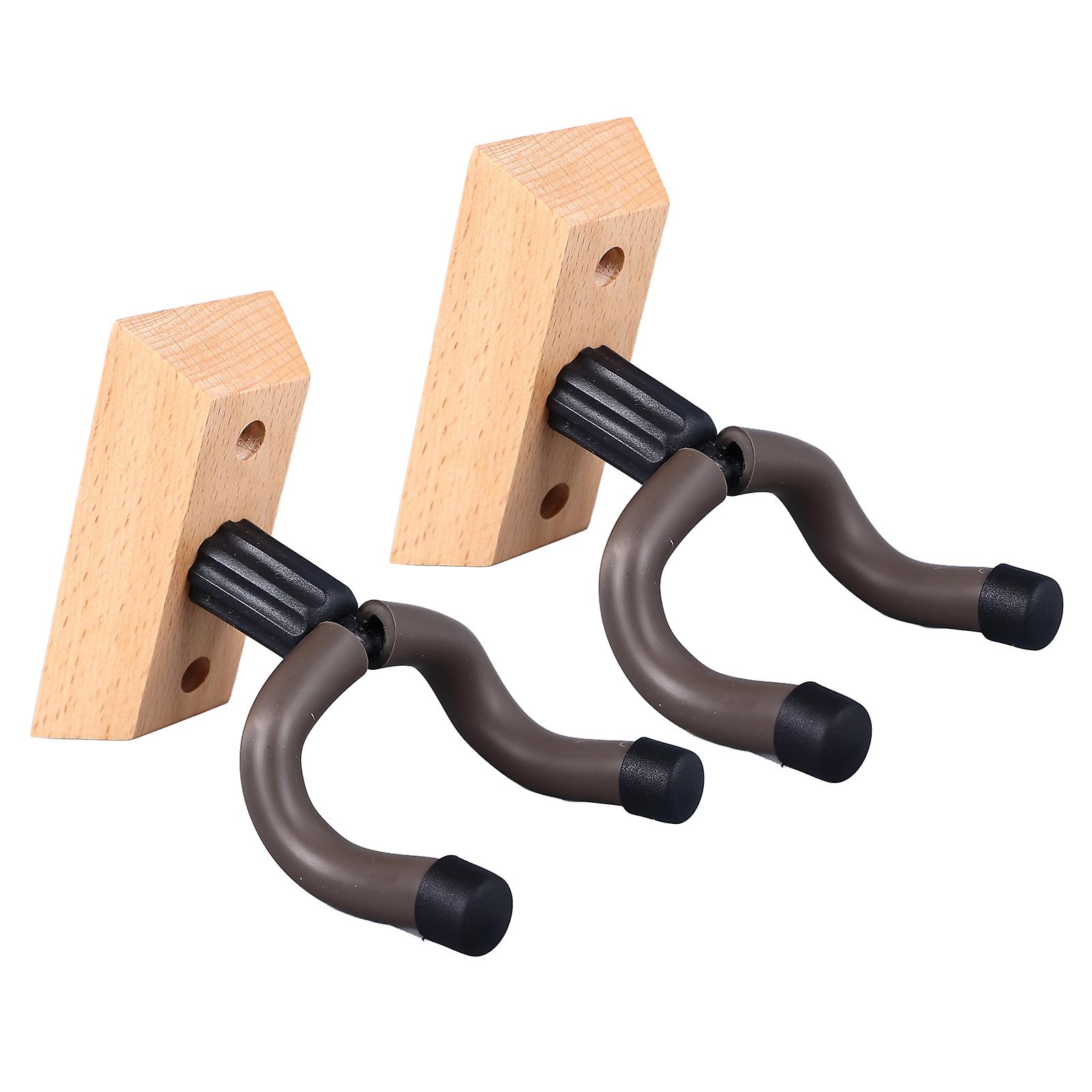 2PCS Solid Wood Metal Guitar Wall Mount Hanger with 5 Picks