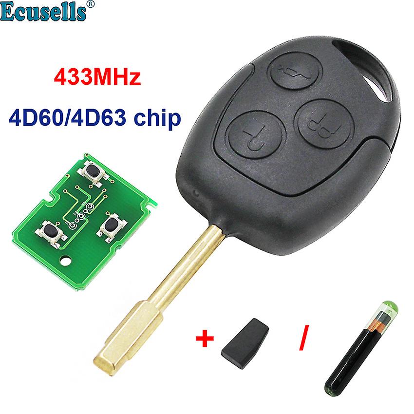 3 Button 433mhz Remote Key With Transponder 4d60 Carbon/glass Chip Or 4d63 Chip Or No Chip For Ford Focus Mondeo Transit Connect