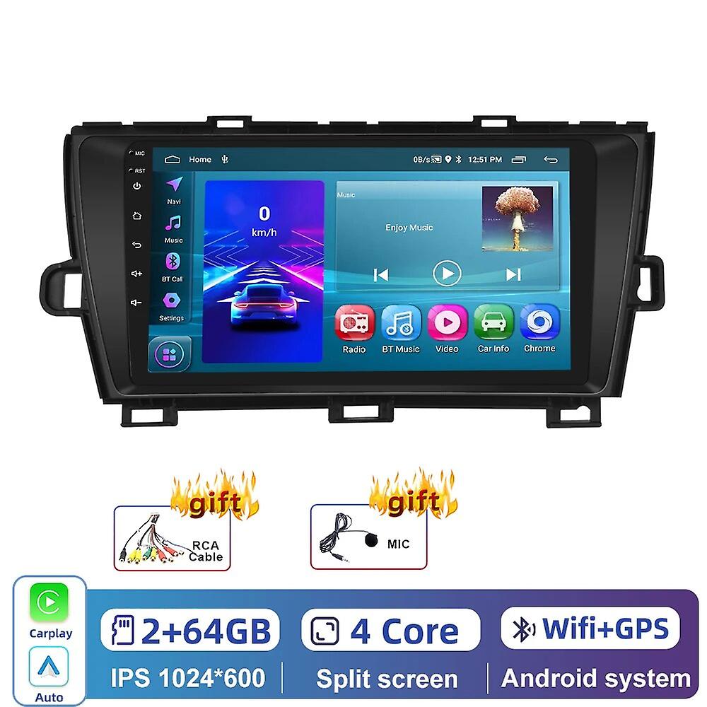 2din Android Car Radio For Toyota Prius 2012 6g+128g Carplay Stereo Player Autoradio Wifi Gps Navigation Fm/rds