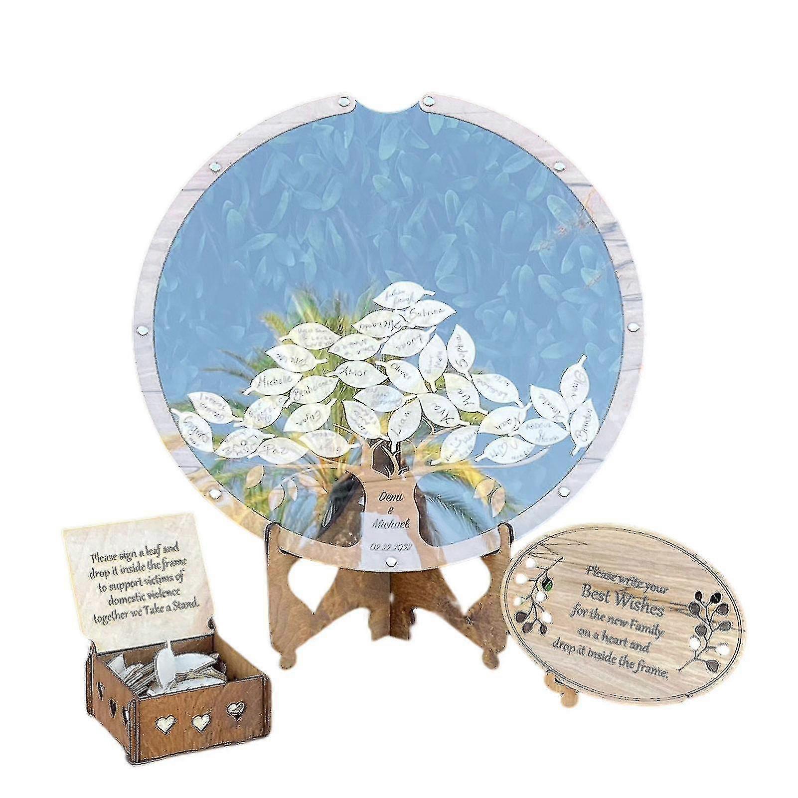 1 Set Wedding Guest Book Meaningful Alternative Wooden Tree And Leaves Blessing Collection Box Party Supply
