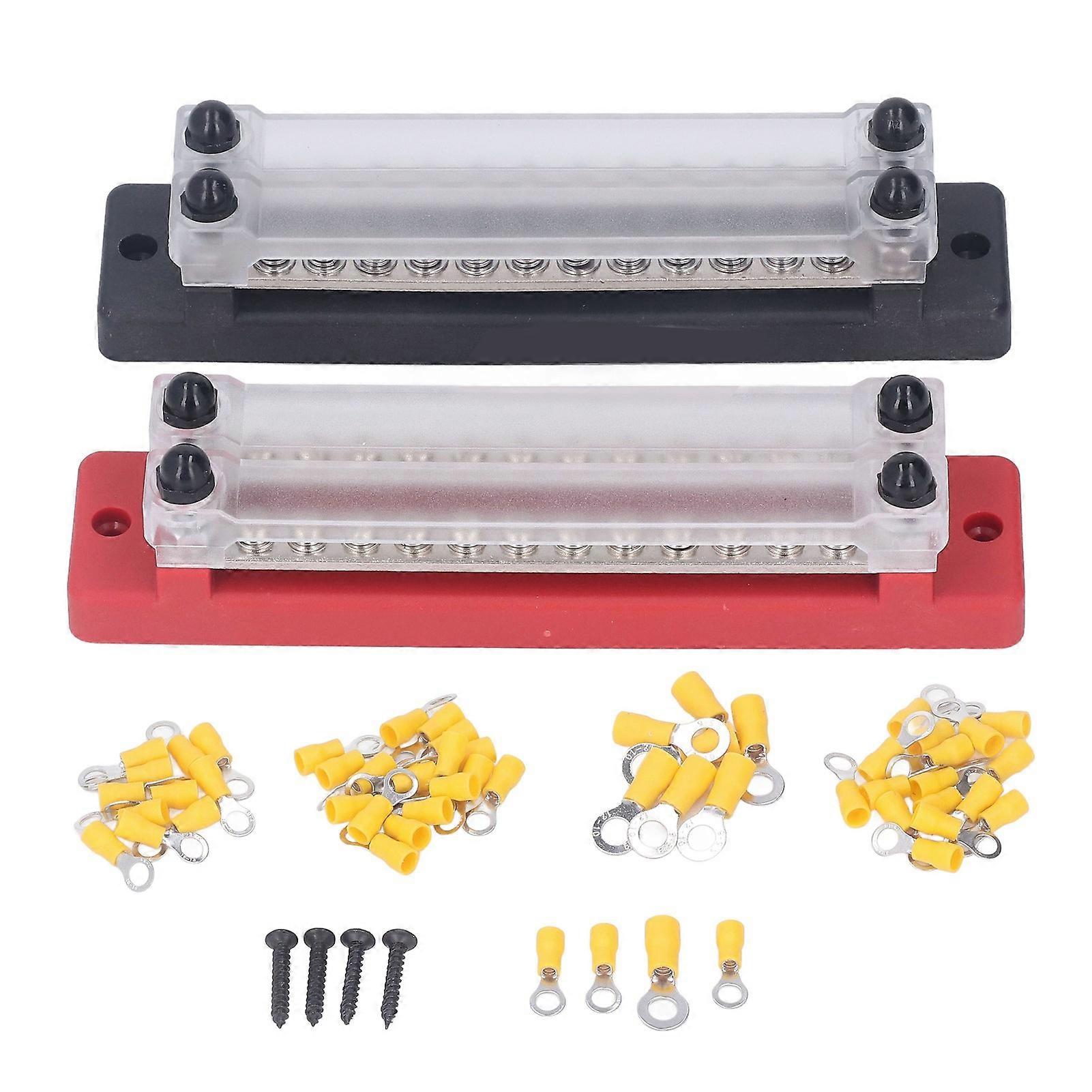 Power Distribution Terminal Block 12 Way 150A 12 to 48V with 55 Terminals Stainless Steel Rust Proof Bus Bar Block