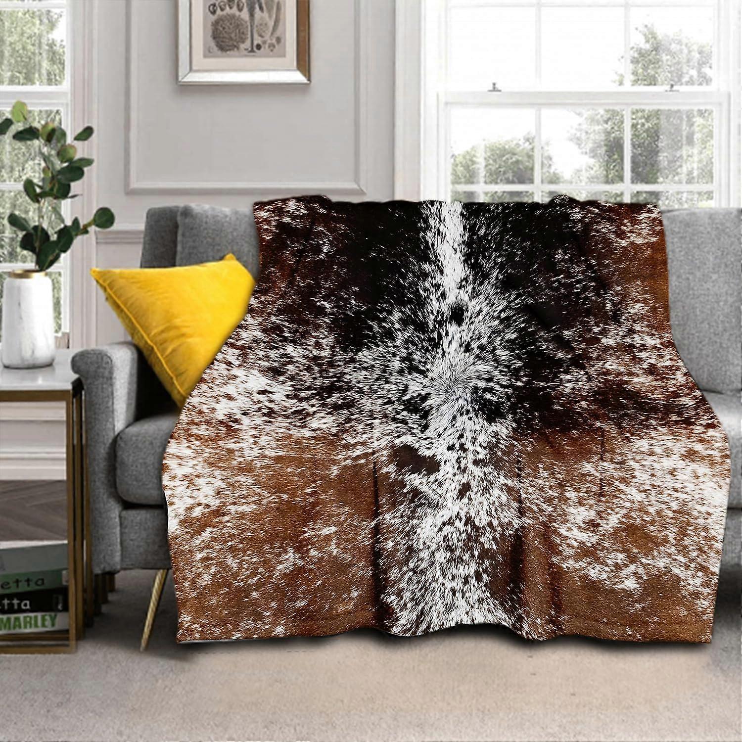 Cow Print Blanket Soft Flannel Lightweight Cowhide Western Throw Blanket Cozy Warm Brown Cow Blankets All Seasons Living Room Decor for Couch Chair Be