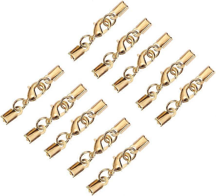 50 Sets Brass Fold Over Cord Ends Terminators Crimp End Tips with Lobster Claw Clasps