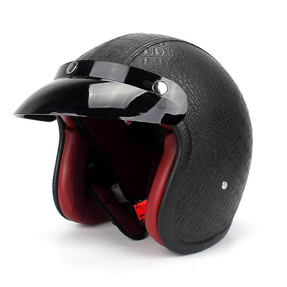 Redkid Casques Rétro Moto Face Ouverte 3/4 Casque Pu Cuir Personnalisé Vintage Rétro Motorcross Casc