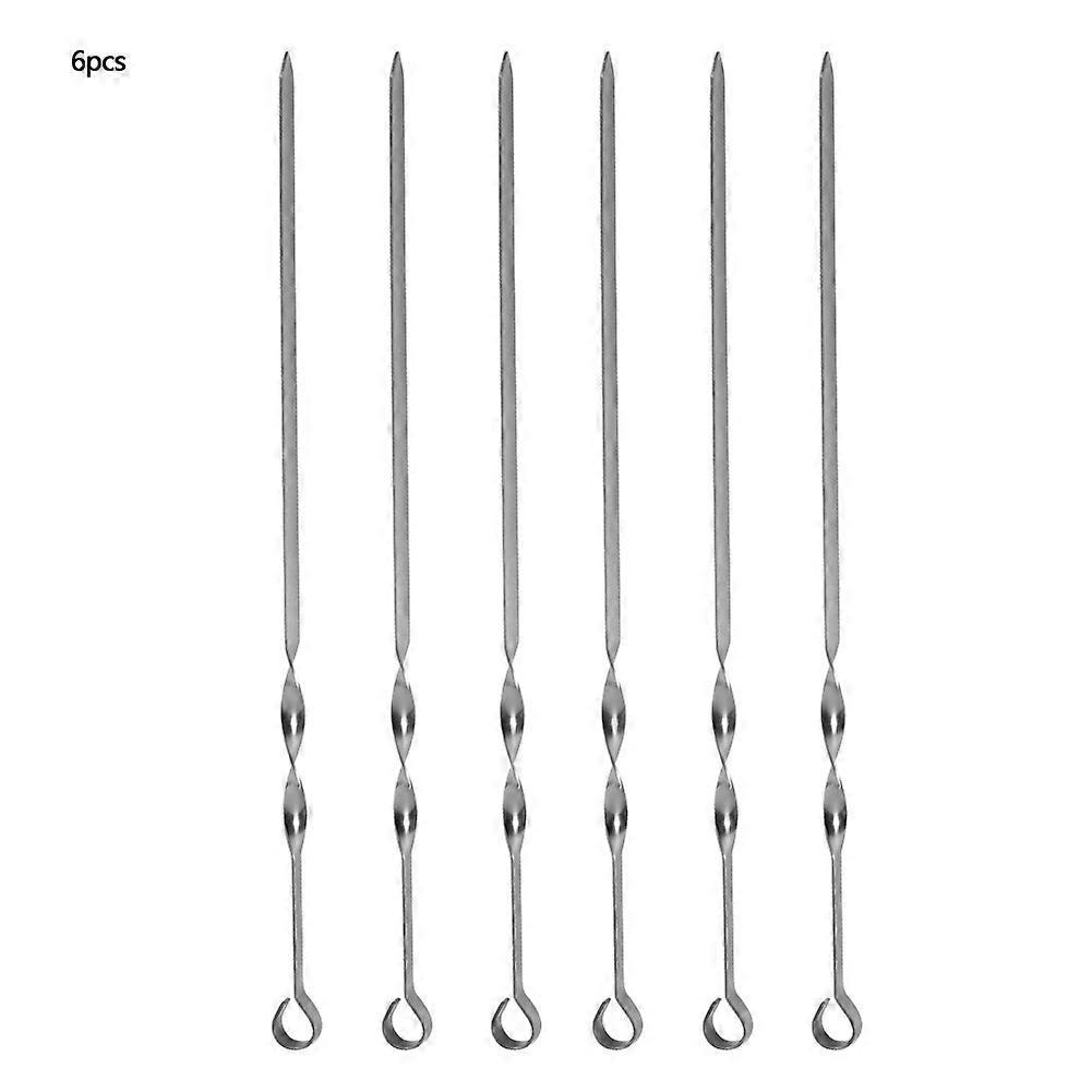 6pcs Stainless Steel BBQ Barbecue Skewers Handle Grill Fork Skewers Kebab Tool 40cm