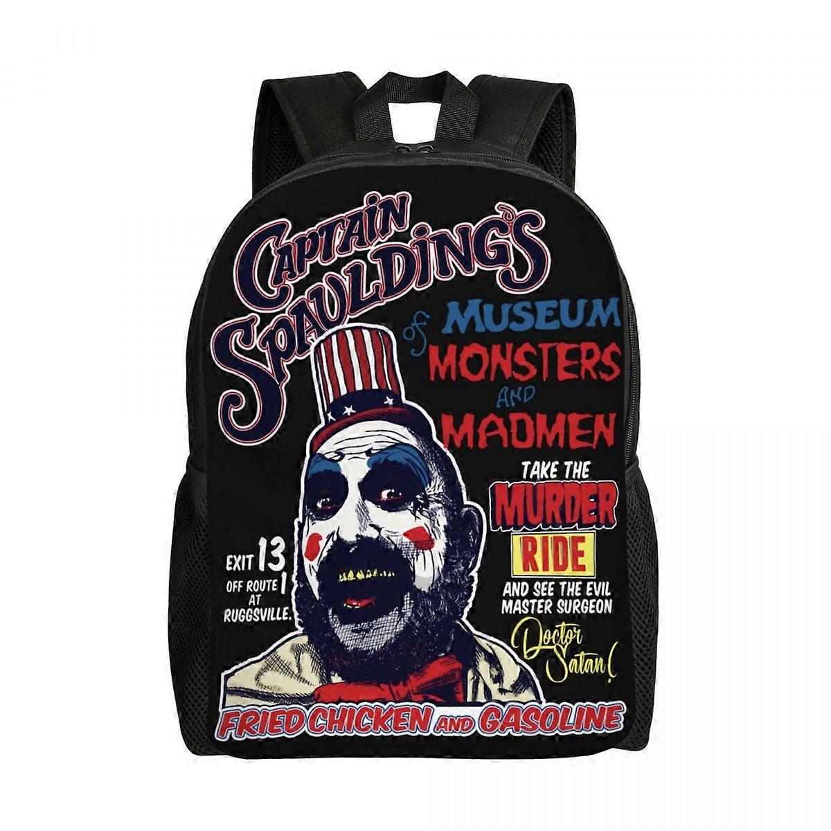 فيلم الرعب الكابتن Spaulding للجنسين حقيبة الظهر 3D حقائب الطباعة غير الرسمية حقائب الظهر الكرتون حقيبة السفر في الهواء الطلق Blac-LDYH1015